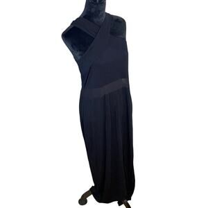 ASOS Black Crossover Halter Maxi Dress, Mesh Cutout, Size 14